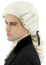 Judge Colonial Wig for Men Women Historical Powdered Wig Beige Halloween Costume