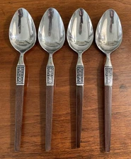 EKCO ETERNA La Joya Stainless Japan Mid Century Modern 4 Soup Spoons Faux Wood