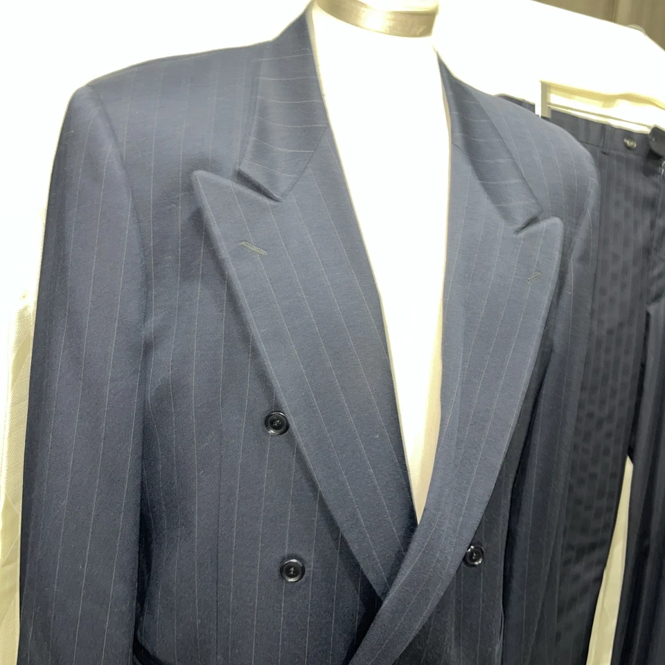 Traje Mafioso Valentino Uomo Vintage Años 80 Azul Oscuro Doble Pecho 42 Pico Solapa Foto 3 de 4