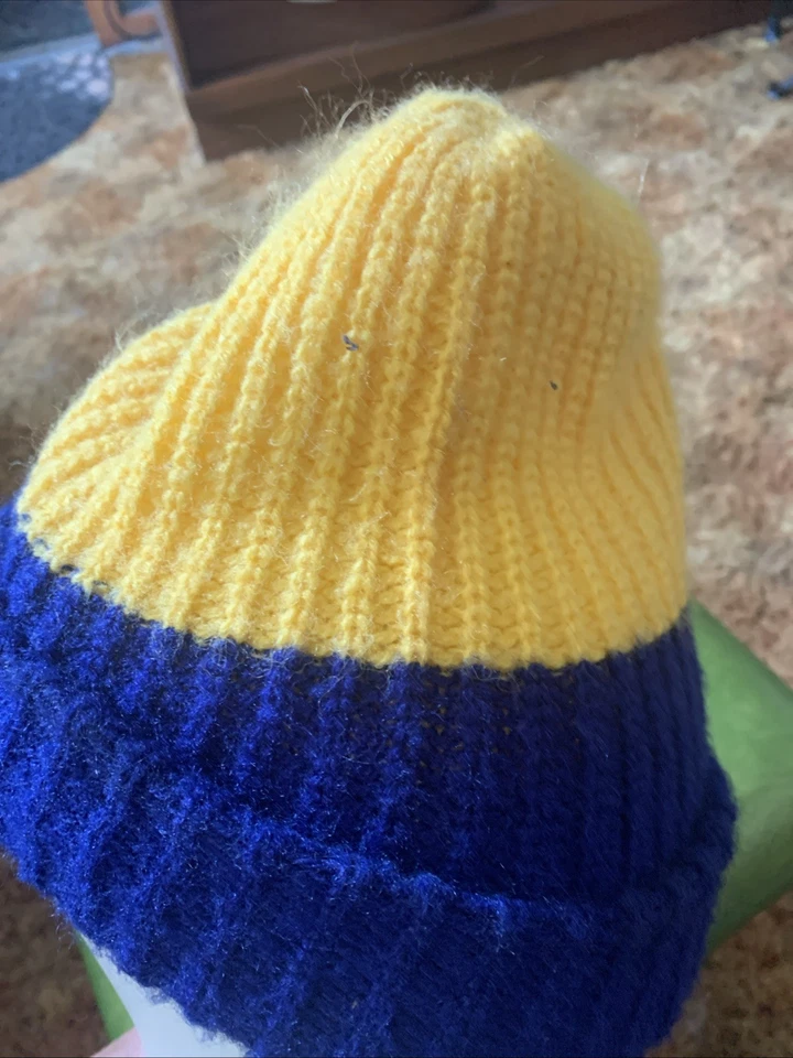 De colección Años 70 80 Chevrolet Chevy Parche EE. UU. Camionero Tejido Gorro Amarillo Azul Foto 4 de 4