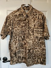 Cooke Street Honolulu men's large brown cotton Hawaiian aloha shirt made in USA