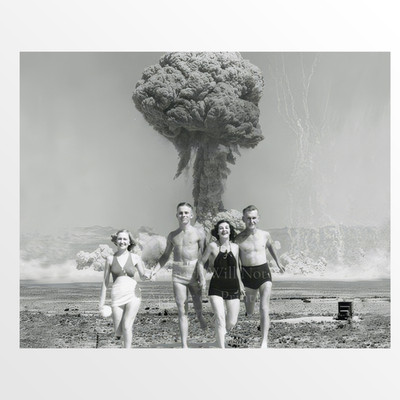 Odd Vintage Photo Couples Fleeing Nuclear Test in Bathing Suits Fine Art Print