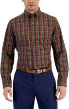 Club Room Plaid Dress Shirt Slim Fit 4 Way Stretch Multicolor Men's Size Medium