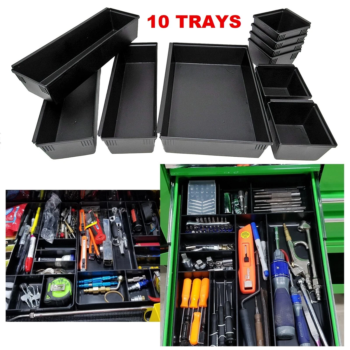 Tool Box Drawer Organizer Tray Set Perfect for Tool Chest Cart Cabinet,  Hardware