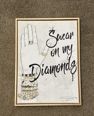 Wall Art Canvas  Swear On My Diamonds   16  X 12  Gold/Black/White Used
