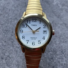 Timex Easy Reader Womens Watch Gold Tone Case White Dial Gold Expansion Band A4