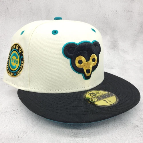 Hat Club Chicago Cubs Tropics - Size 7 1/4 White Black Teal New Era Fitted Hat