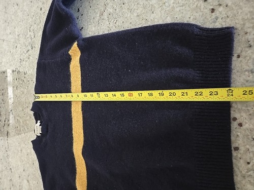 J Crew Wool Sweater Womens Size M Blue w/Chest Stripe Yellow - Picture 2 of 7