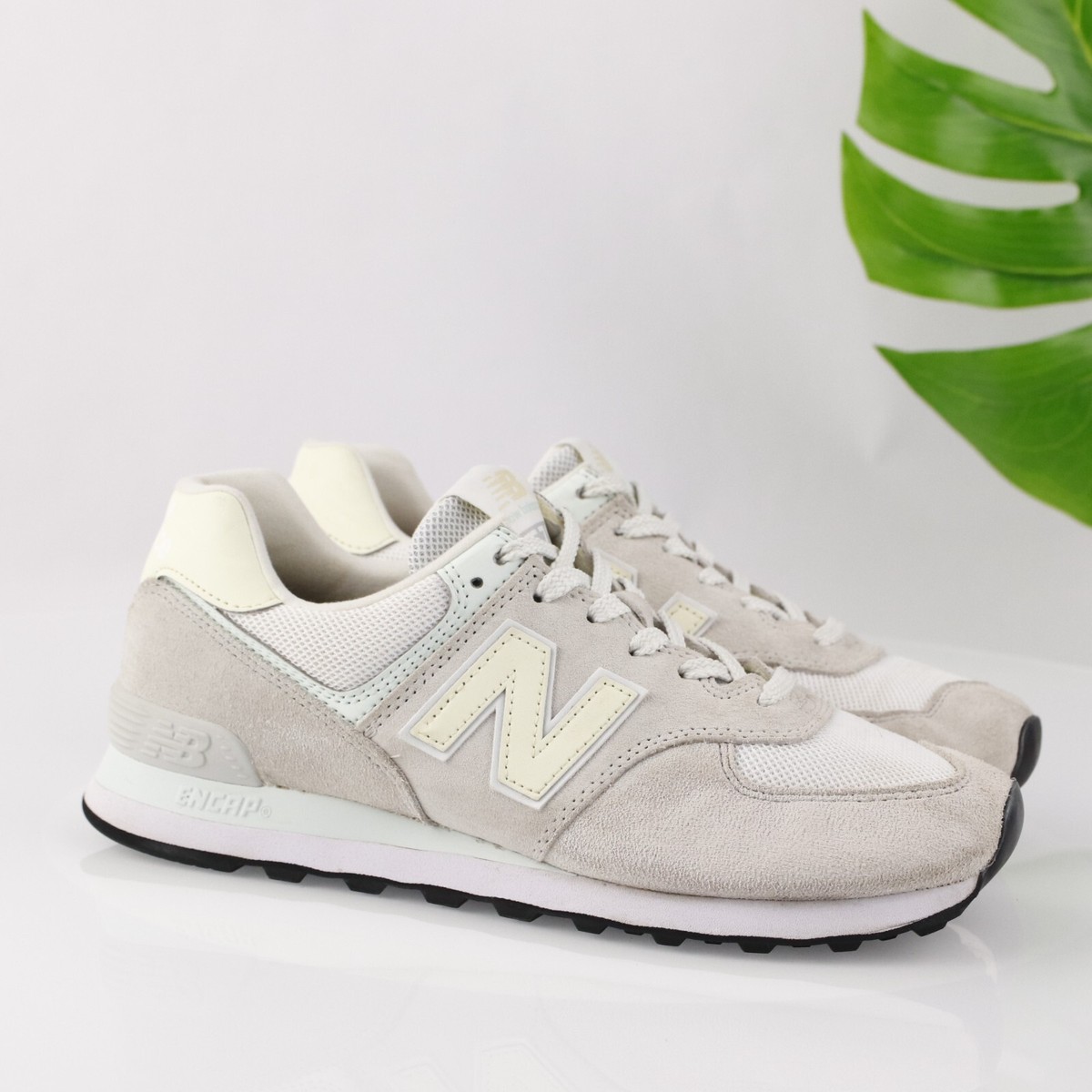 New Balance Womens 574 Running Shoe Size 10 Gray Tan Pale Yellow