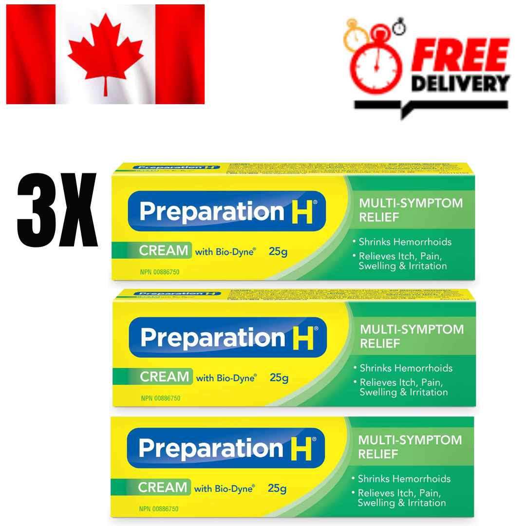 3x Canadian Preparation H Cream With Bio-Dyne Multi Symptom 25g