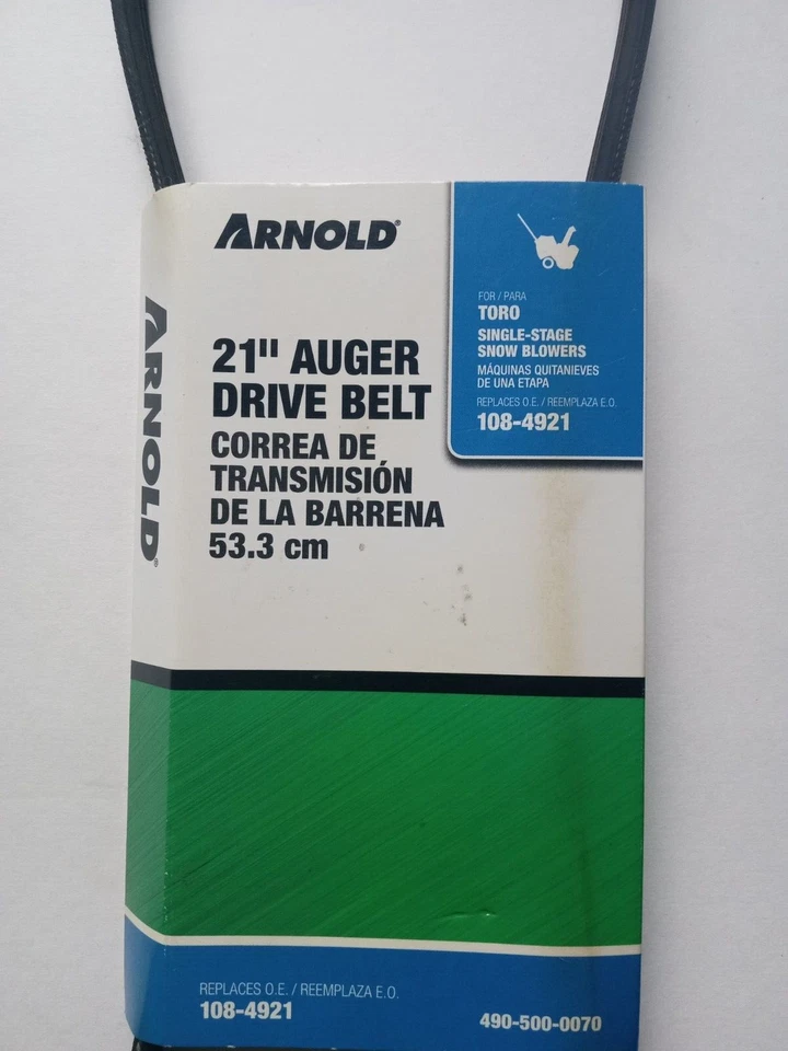 Arnold 21" Auger Drive Belt fits Toro Single Stage Snow Blower 490-500-0070 - Image 2 of 3