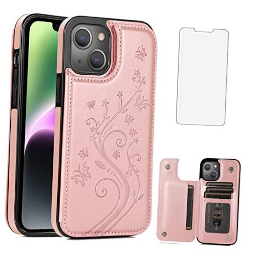 Asuwish Compatible with iPhone 15 6.1 inch Case with Tempered Glass Rose Gold