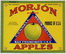 1920s MORJON APPLES Fruit Crate LABEL Connell Bros SAN FRANCISCO Calif Apple Vtg