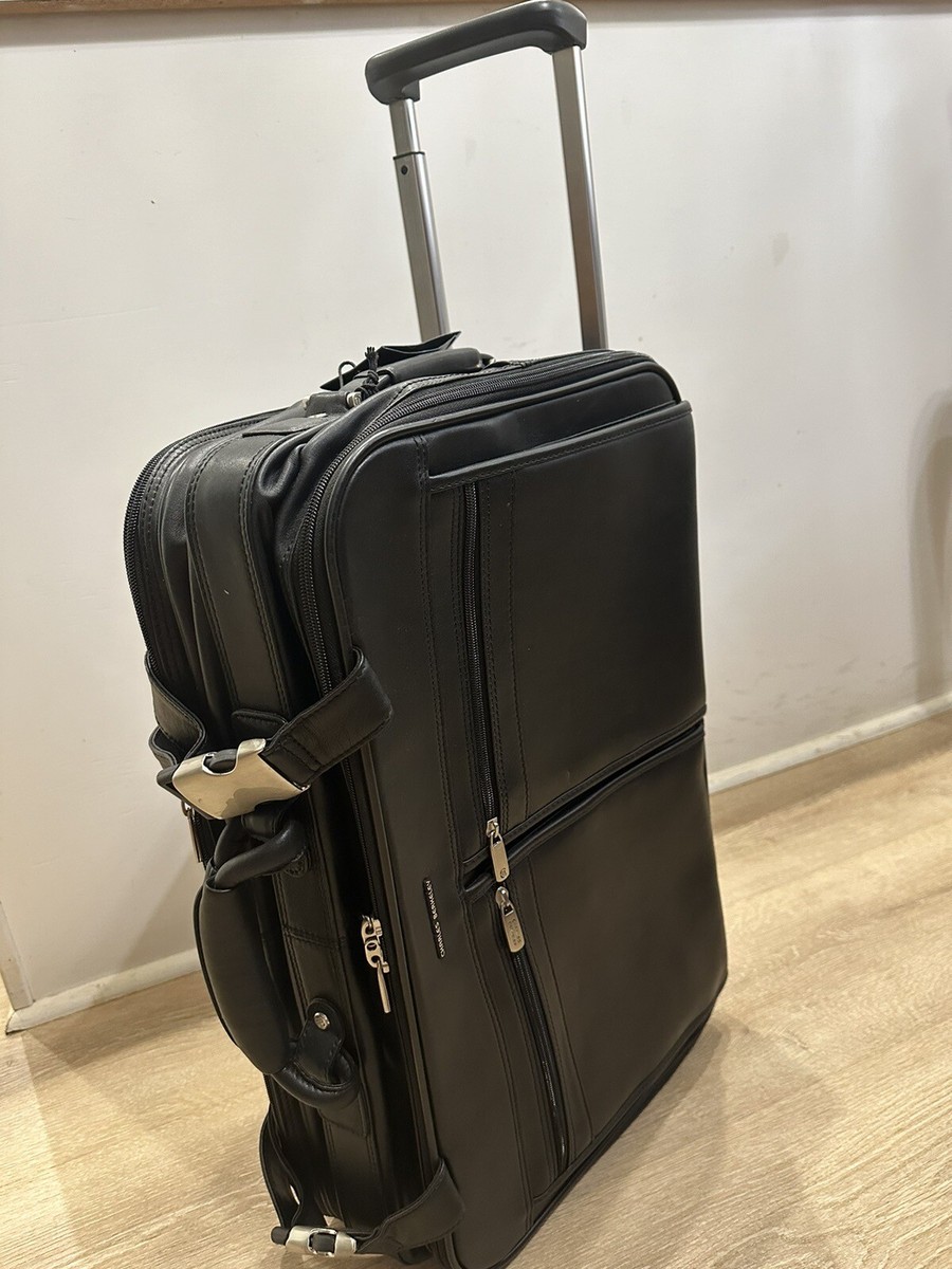 Charles Berkeley Black Leather Rolling Overnight Luggage With Tag Dustbag