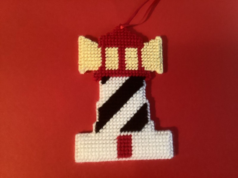 Lighthouse Ornament, Handmade, Needlepoint 