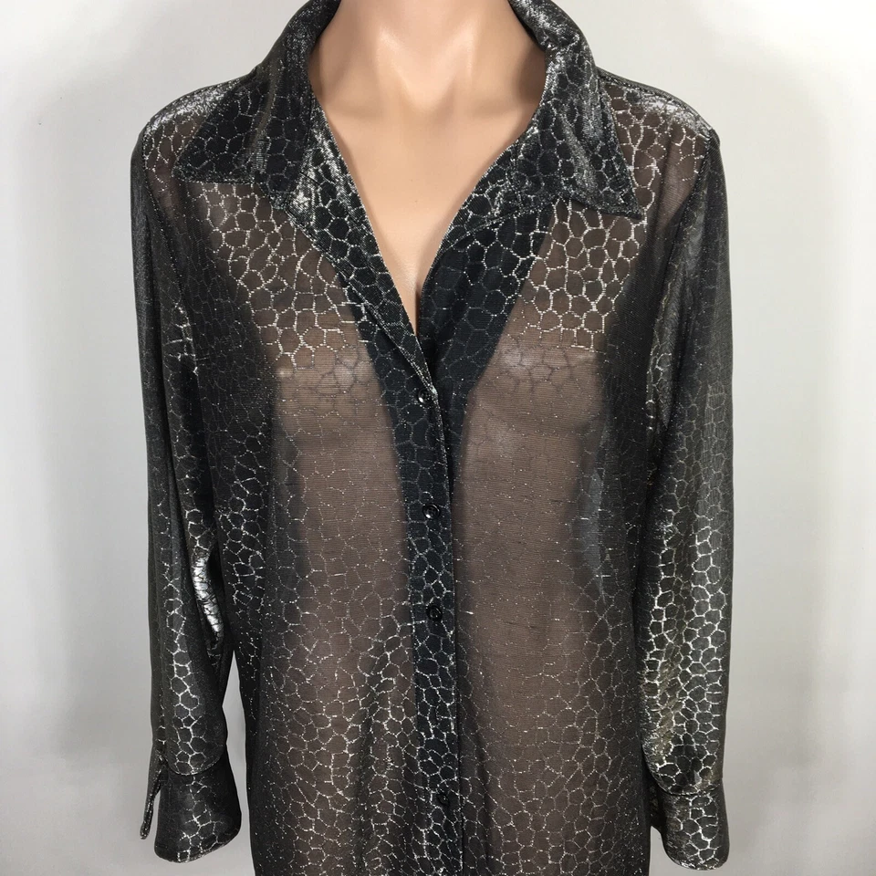 Pantalones de mezclilla Venezia PLUS 18/20 plateado metálico transparente vintage y2k estampado de jirafa club Foto 3 de 4