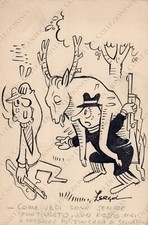 1950c TRIESTE Disegno artista ZERGOL Caccia vignetta originale umoristica