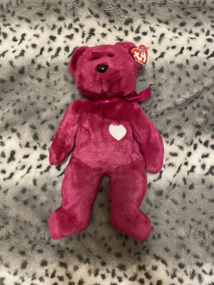 Beanie Buddy TY Valentina Pink Bear Buddies With Tags Raspberry Teddy ...