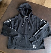 Calvin Klein Jeans CK Crop Sweatshirt Hoodie Logo Women's Sz Small Black EUC