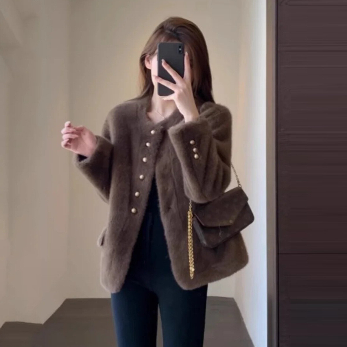 Eco-Friendly Gold Mink Faux Fur Short French Jacket