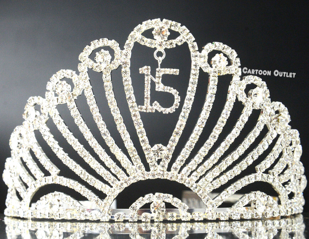 Tiara Rhinestone Queen Birthday Princess Quinceanera NWT silvertone Adult Teen Amazon.com: Unicra Silver Princess Crown Quinceanera Tiara  main image 2