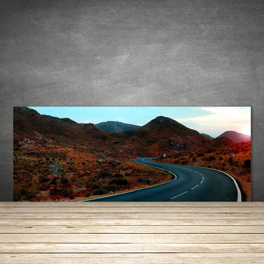 Crédence de cuisine en verre fond de hotte panoramique 125x50 cm paysage route de montagne