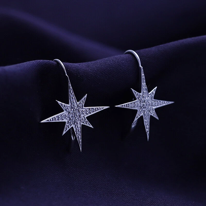 1/5 Ct Diamond Starburst Lever Back Hoop Earrings 10k & 14k Solid Gold Lab Grown - Image 4 of 4