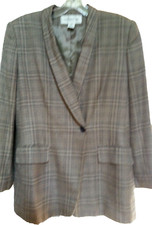 Jones New York Taupe/Navy Plaid Linen Blend Blazer USA Made Size 6