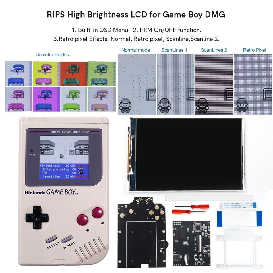 GB DMG V5 Pro OSD Menu Full Size RIPS Backlight LCD For GameBoy DMG Console - Image 4 of 4