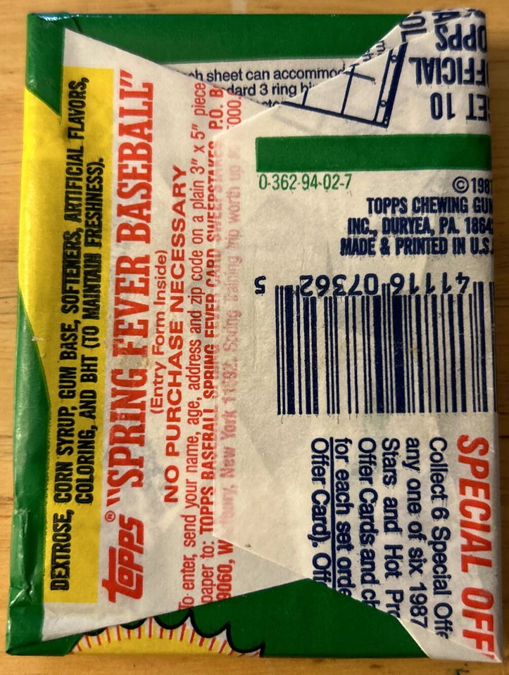 1987 Topps Wax Pack TWO Brewers Showing: Earnie Riles (T) & John Henry Johnson B - Image 2 of 2