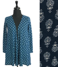 LuLaRoe Caroline Open Cardigan Size XL Sweater Pockets Knit BLUE Print NWT