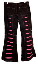 Size 7 VINTAGE Y2K Macgirl Black with Hot Pink Cyber Low Rise Rave Pants Goth