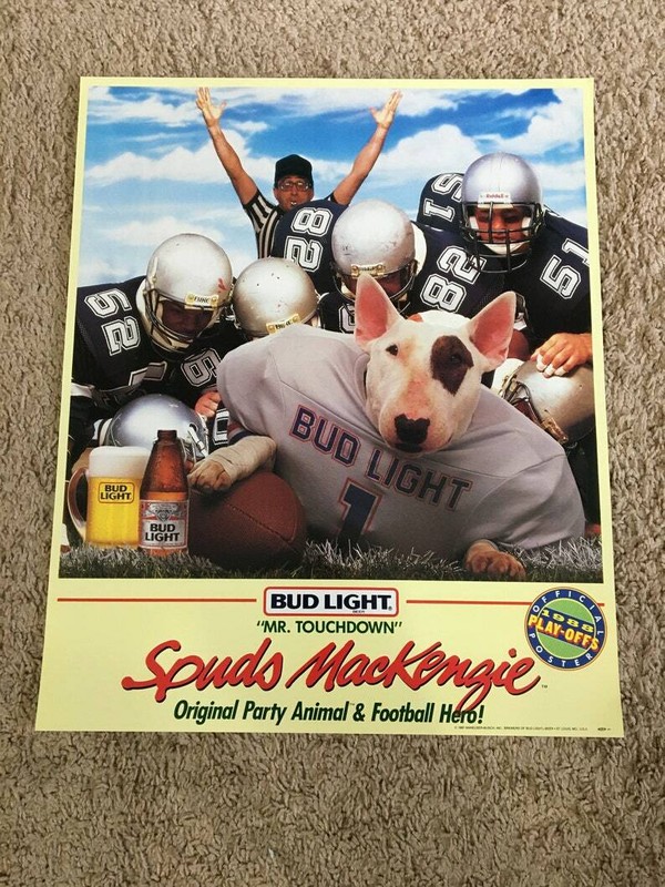 LAST ONE-Vintage 1988 Spuds Mackenzie Bud Light NFL Playoffs Poster 15"x18" RARE