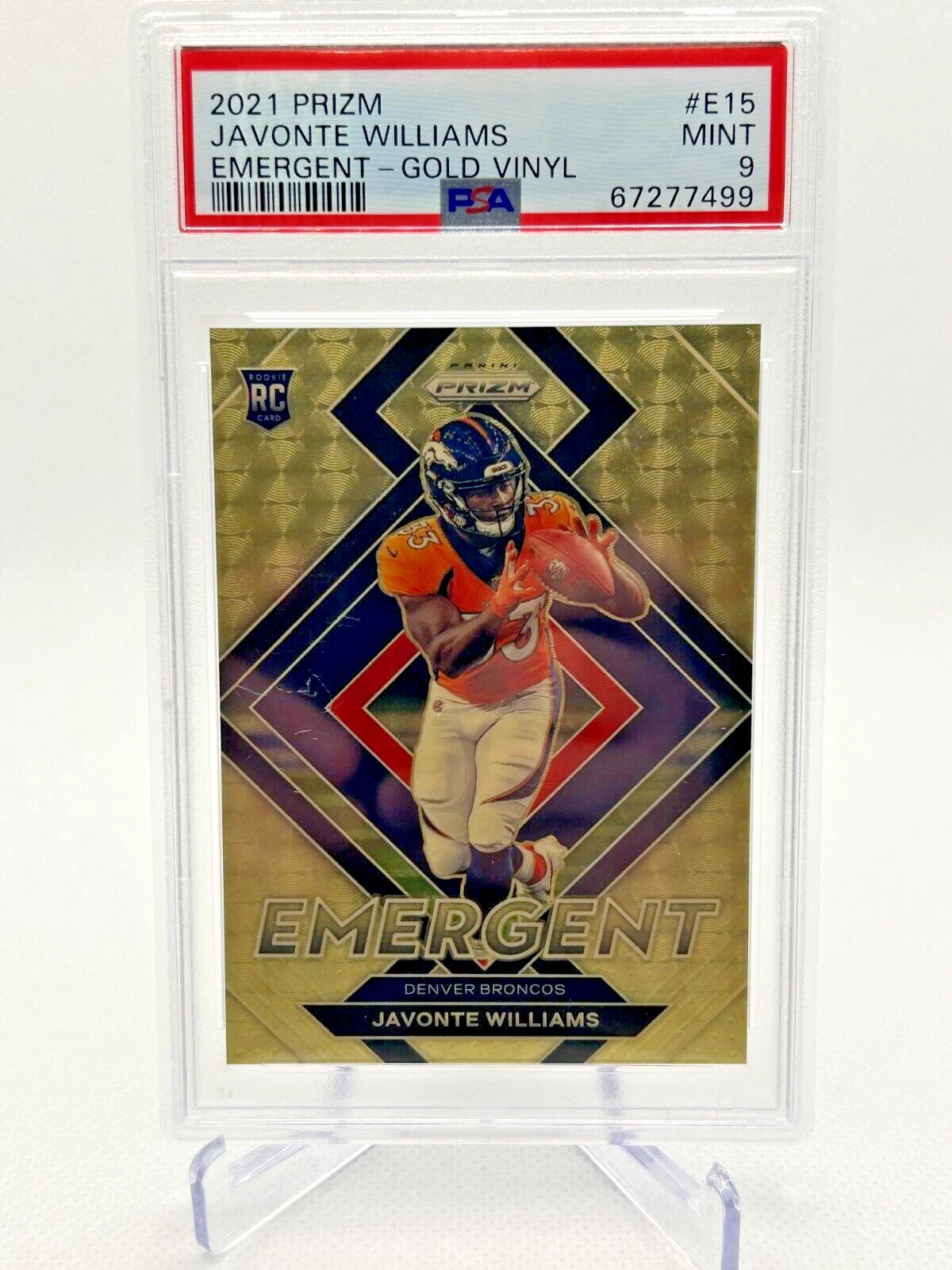 Javonte Williams Panini Prizm Emergent #E15 Gold Vinyl