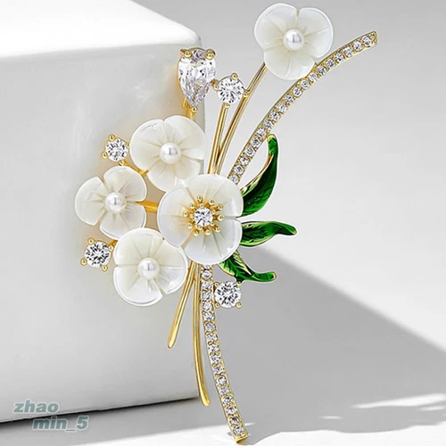 Vintage Blume Perle Brosche Anstecknadel Kristall Strass Schmuck Hochzeit Party Geschenke - Bild 2 von 7