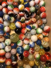 225 Vintage Machine Made Marbles w/Genuine Sculpted Glass Ball Mason Jar