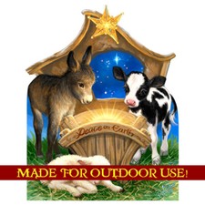 BORN IN A MANGER Plastic Outdoor YARD SIGN Weather Resistant Christmas Nativity
