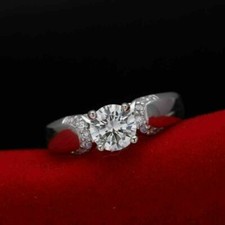 Engagement Ring 14k White Gold 2.Ct White Round Cut White Moissanite Size 6