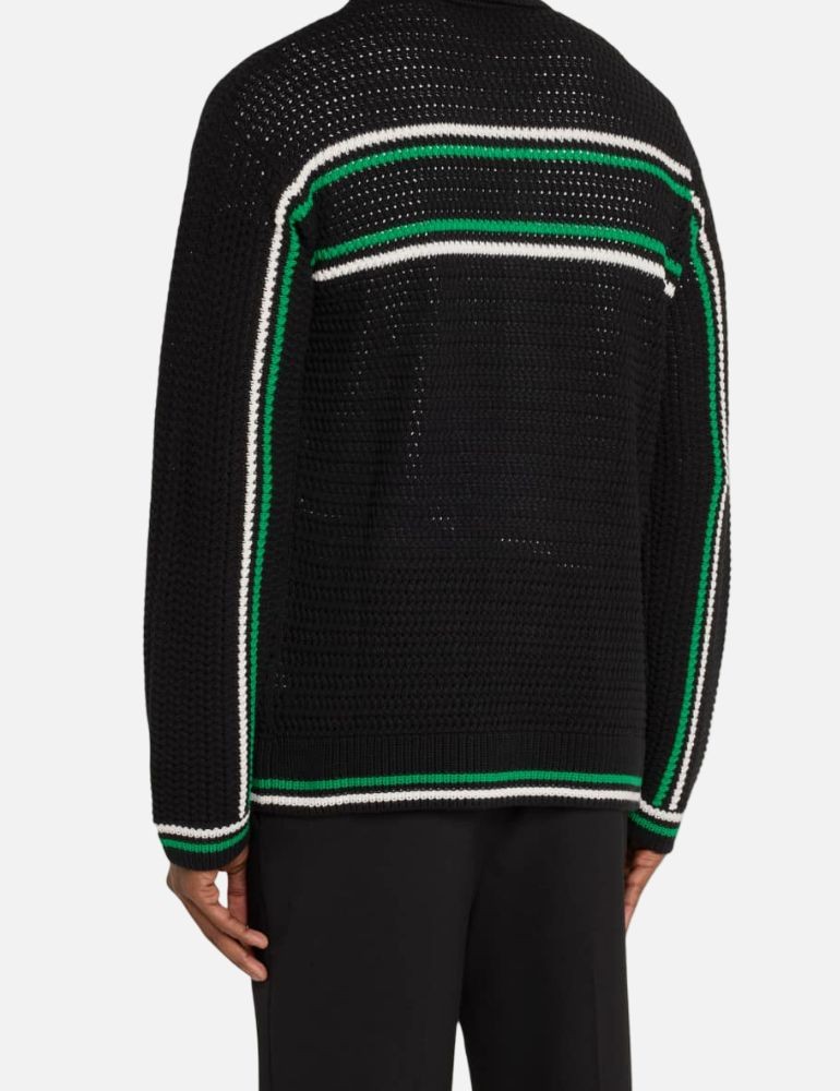 Casablanca Men's Black Stripe Crochet-Knit Button-Front Cardigan
