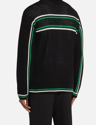 Casablanca Men's Black Stripe Crochet-Knit Button-Front Cardigan