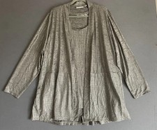 Susan Graver 2X Liquid Knit Metallic Silver Open Cardigan Tank Set Holiday NYE