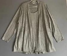 Susan Graver 2X Liquid Knit Metallic Silver Open Cardigan Tank Set Holiday NYE