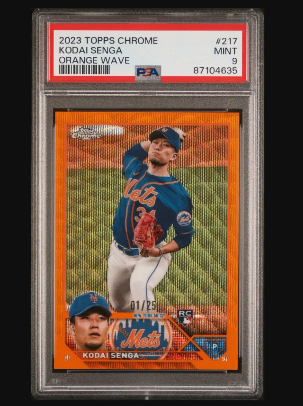 Topps 2023 Chrome Kodai Senga #217 Orange Wave Refractor /25 PSA 9 Rookie Mets