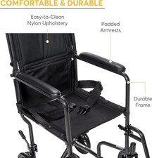 Drive Medical TR39E-SV Lightweight Folding Transport Wheelchair with...