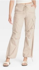 Universal Thread Beige Wide Leg Cotton Parachute Cargo Pants XL NWT