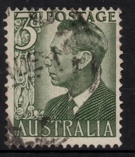 AUSTRALIA 1951  3d GREY - GREEN KING GEORGE VI  STAMP VFU.