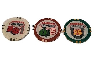 $1 $5 $25 Welcome Las Vegas Casino Chip NV Horeshoe Dice Money Bag 3 Casino Chip