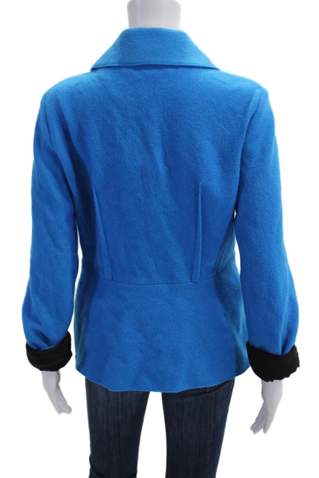 Chaqueta de mujer Lida Baday de lana azul con cuello y cremallera manga larga talla 10 Foto 3 de 4