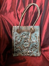 Patricia Nash-Turquoise Tooled Leather Shoulder Tote 12  x 12  