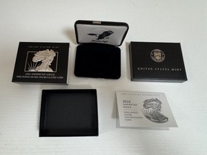 2024 W American Eagle One Ounce Silver Uncirc Coin Box, Sleeve, and COA. NO COIN